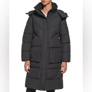DKNY Faux Fur Trim Long Puffer Coat